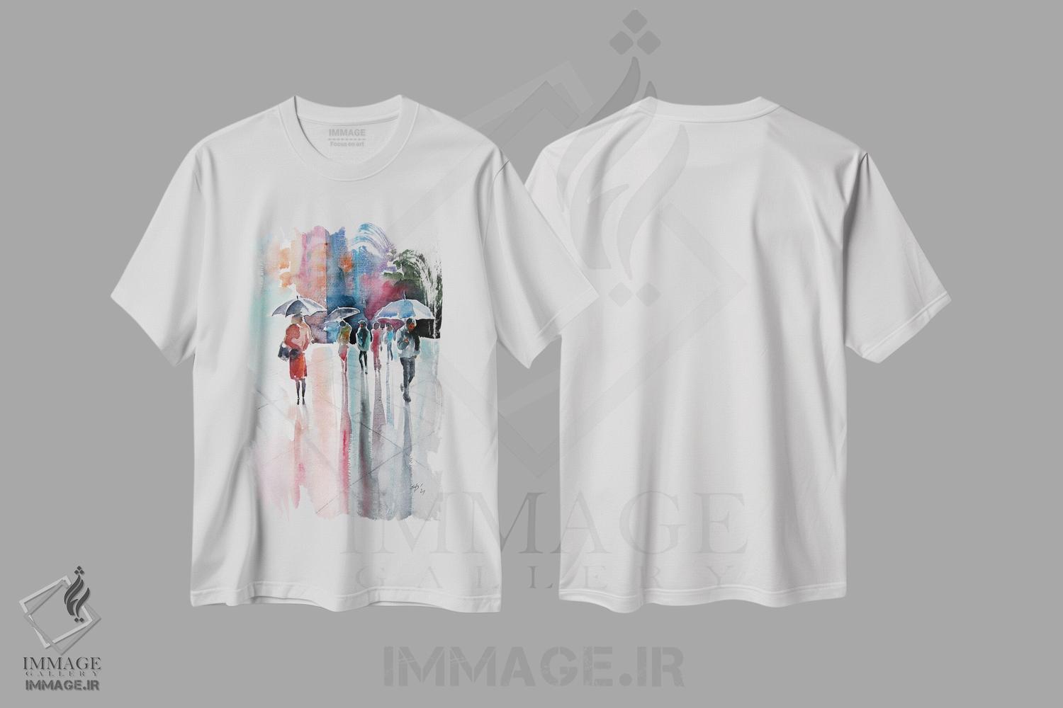 تیشرت طرح دار روز بارانی با چترها ۳، مدیوم اثر آنا بریجیتا کوواچ | immage.ir