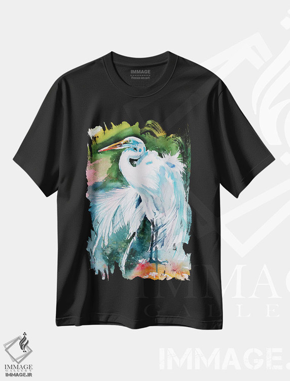 تیشرت طرح دار حواصیل سفید، دکور ساحلی اثر آنا بریجیتا کوواچ | فروشگاه ایماژ