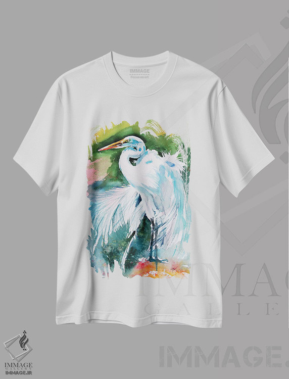 تیشرت طرح دار حواصیل سفید، دکور ساحلی اثر آنا بریجیتا کوواچ | immage.ir