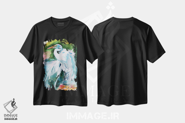 تیشرت طرح دار حواصیل سفید، دکور ساحلی اثر آنا بریجیتا کوواچ | فروشگاه ایماژ