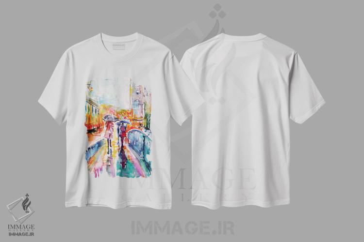 تیشرت طرح دار باران در شهر، هنر فاخر معاصر اثر آنا بریجیتا کوواچ | immage.ir