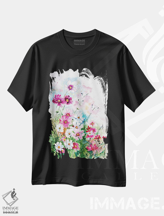 تیشرت طرح دار گل های کیهانی با پروانه ها، دکور معاصر اثر آنا بریجیتا کوواچ | فروشگاه ایماژ