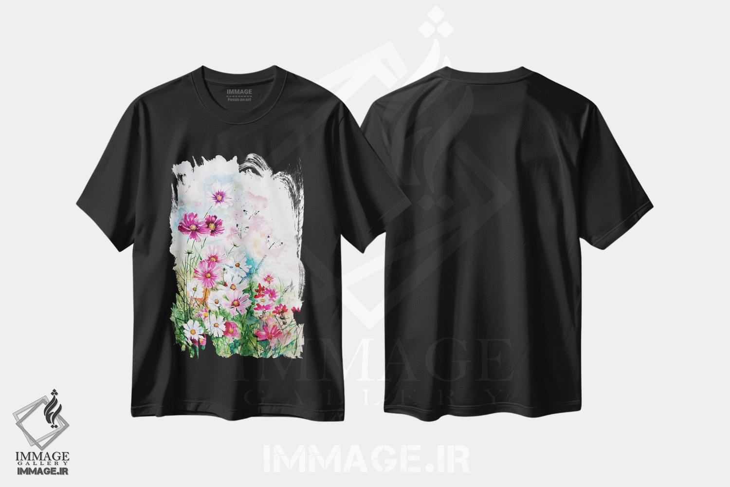 تیشرت طرح دار گل های کیهانی با پروانه ها، دکور معاصر اثر آنا بریجیتا کوواچ | فروشگاه ایماژ