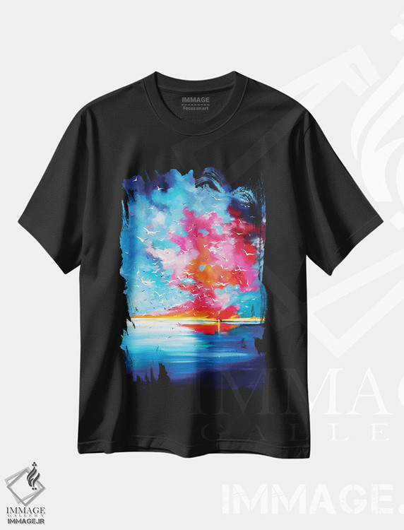 تیشرت طرح دار غروب همراه با پرندگان، تزئینی اثر آنا بریجیتا کوواچ | فروشگاه ایماژ