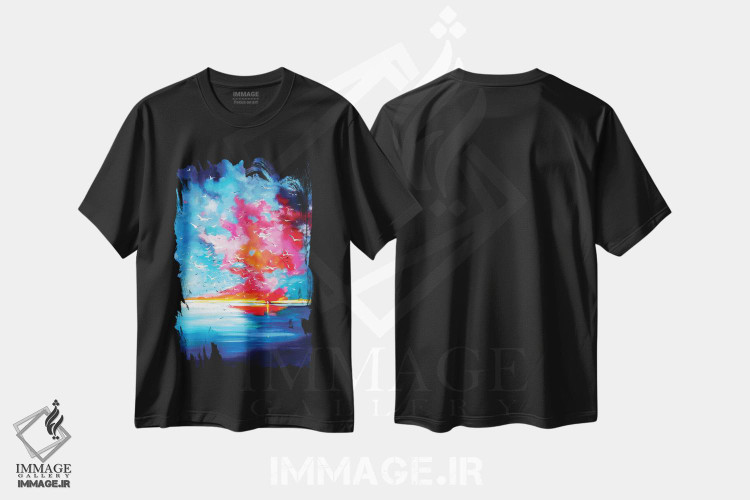 تیشرت طرح دار غروب همراه با پرندگان، تزئینی اثر آنا بریجیتا کوواچ | فروشگاه ایماژ