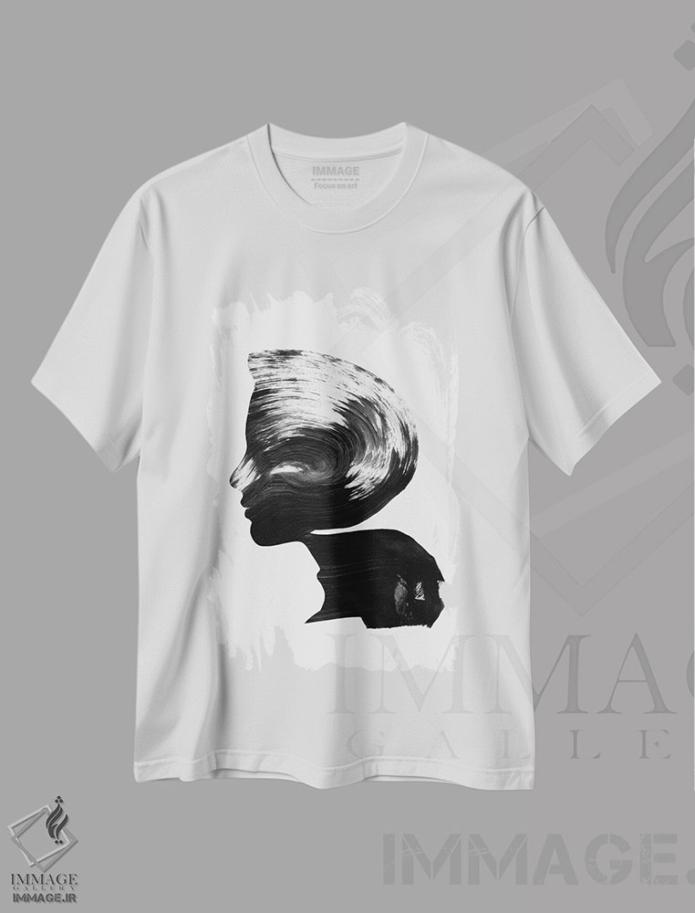 تیشرت طرح دار زدوده شده با قلمو، هنر دیجیتال سیاه و سفید اثر آندریاس لیه | immage.ir