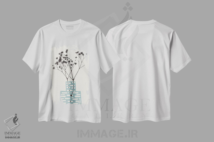 تیشرت طرح دار گل ژیپسوفیلا در گلدان آبی، تزئینی اثر آلیسا گالیتسینا | immage.ir