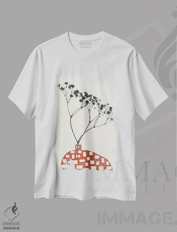 تیشرت طرح دار گل ژیپسوفیلا در گلدان قرمز، تزئینی اثر آلیسا گالیتسینا | immage.ir