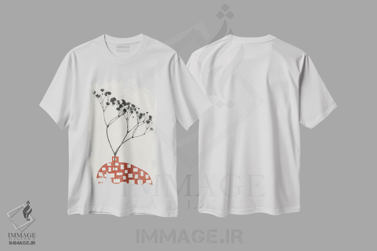 تیشرت طرح دار گل ژیپسوفیلا در گلدان قرمز، تزئینی اثر آلیسا گالیتسینا | immage.ir