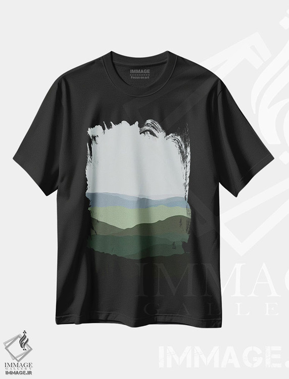 تیشرت طرح دار منظره کوهستانی سبز، تزئینی اثر آلیسا گالیتسینا | فروشگاه ایماژ