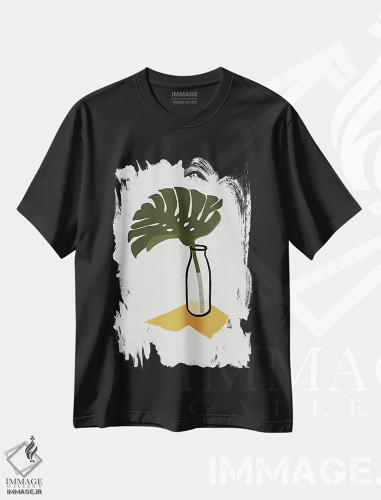 تیشرت طرح دار برگ مانسترا دلیشیوسا در بطری، تزئینی اثر آلیسا گالیتسینا | فروشگاه ایماژ