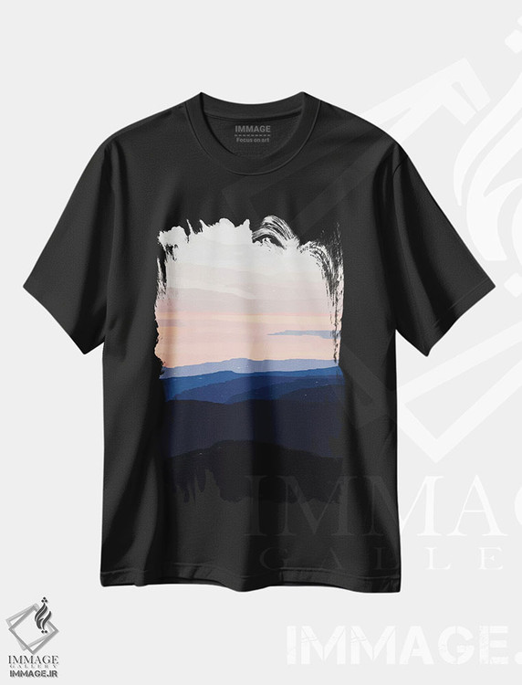تیشرت طرح دار غروب پاستلی روی کوه ها، تزئینی اثر آلیسا گالیتسینا | فروشگاه ایماژ