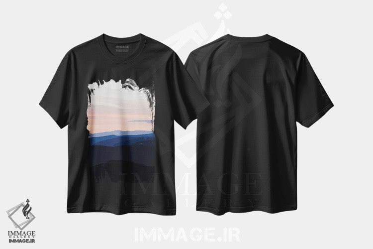 تیشرت طرح دار غروب پاستلی روی کوه ها، تزئینی اثر آلیسا گالیتسینا | فروشگاه ایماژ