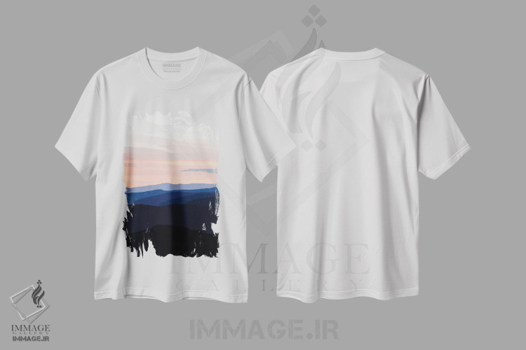 تیشرت طرح دار غروب پاستلی روی کوه ها، تزئینی اثر آلیسا گالیتسینا | immage.ir