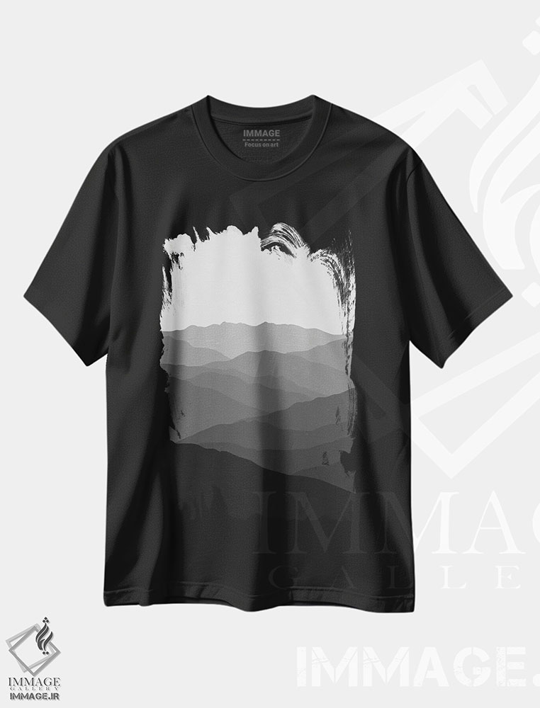 تیشرت طرح دار سایه های کوه های خاکستری، هنر تزئینی سیاه و سفید اثر آلیسا گالیتسینا | فروشگاه ایماژ