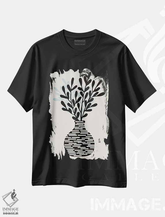 تیشرت طرح دار طبیعت بی جان با گلدان و شاخه های درخت، تزئینی اثر آلیسا گالیتسینا | فروشگاه ایماژ