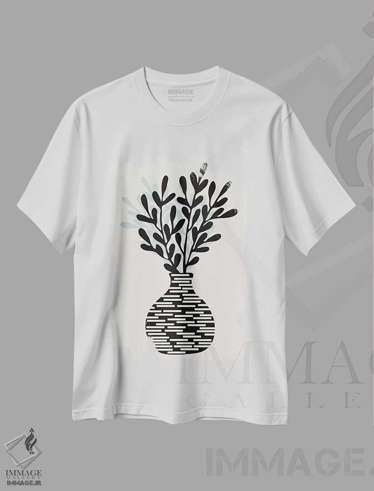 تیشرت طرح دار طبیعت بی جان با گلدان و شاخه های درخت، تزئینی اثر آلیسا گالیتسینا | immage.ir