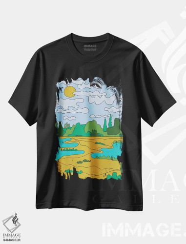 تیشرت طرح دار روز آفتابی، تزئینی اثر آلیسا گالیتسینا | فروشگاه ایماژ