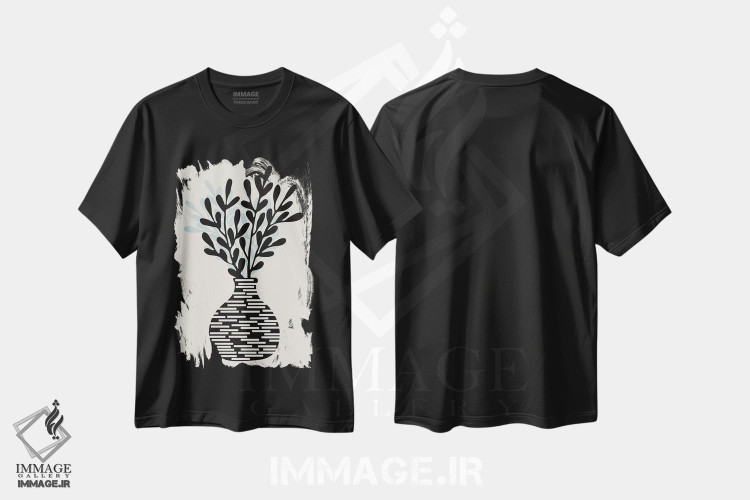 تیشرت طرح دار طبیعت بی جان با گلدان و شاخه های درخت، تزئینی اثر آلیسا گالیتسینا | فروشگاه ایماژ