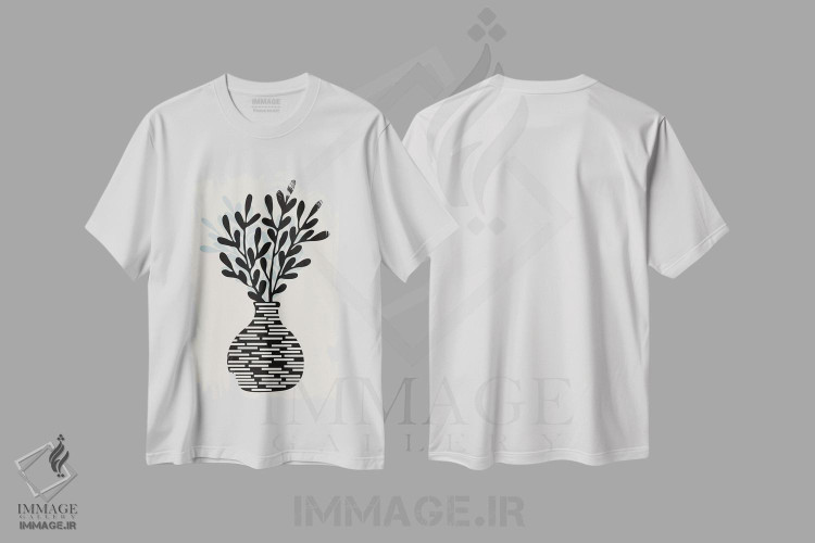 تیشرت طرح دار طبیعت بی جان با گلدان و شاخه های درخت، تزئینی اثر آلیسا گالیتسینا | immage.ir