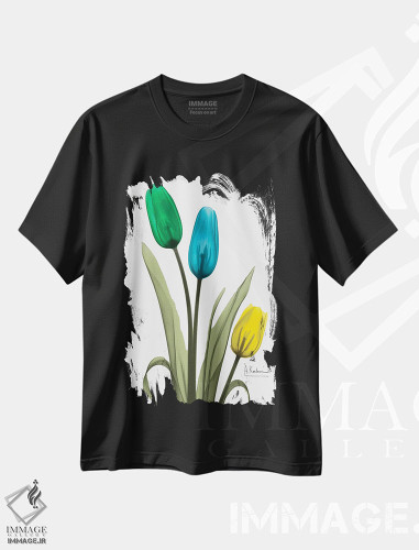 تیشرت طرح دار سه تایی لالهٔ جواهرنشان I، تزئینی اثر آلبرت کوئتسیِر | فروشگاه ایماژ