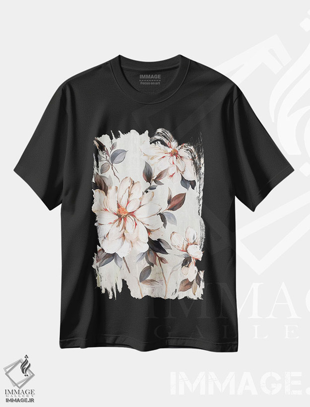 تیشرت طرح دار شکوفه های در حال رشد، هنر فاخر معاصر اثر آلیسون پیرس | فروشگاه ایماژ