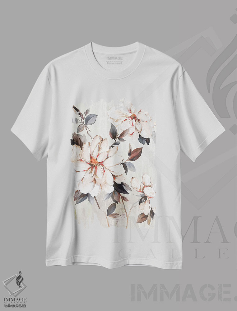 تیشرت طرح دار شکوفه های در حال رشد، هنر فاخر معاصر اثر آلیسون پیرس | immage.ir
