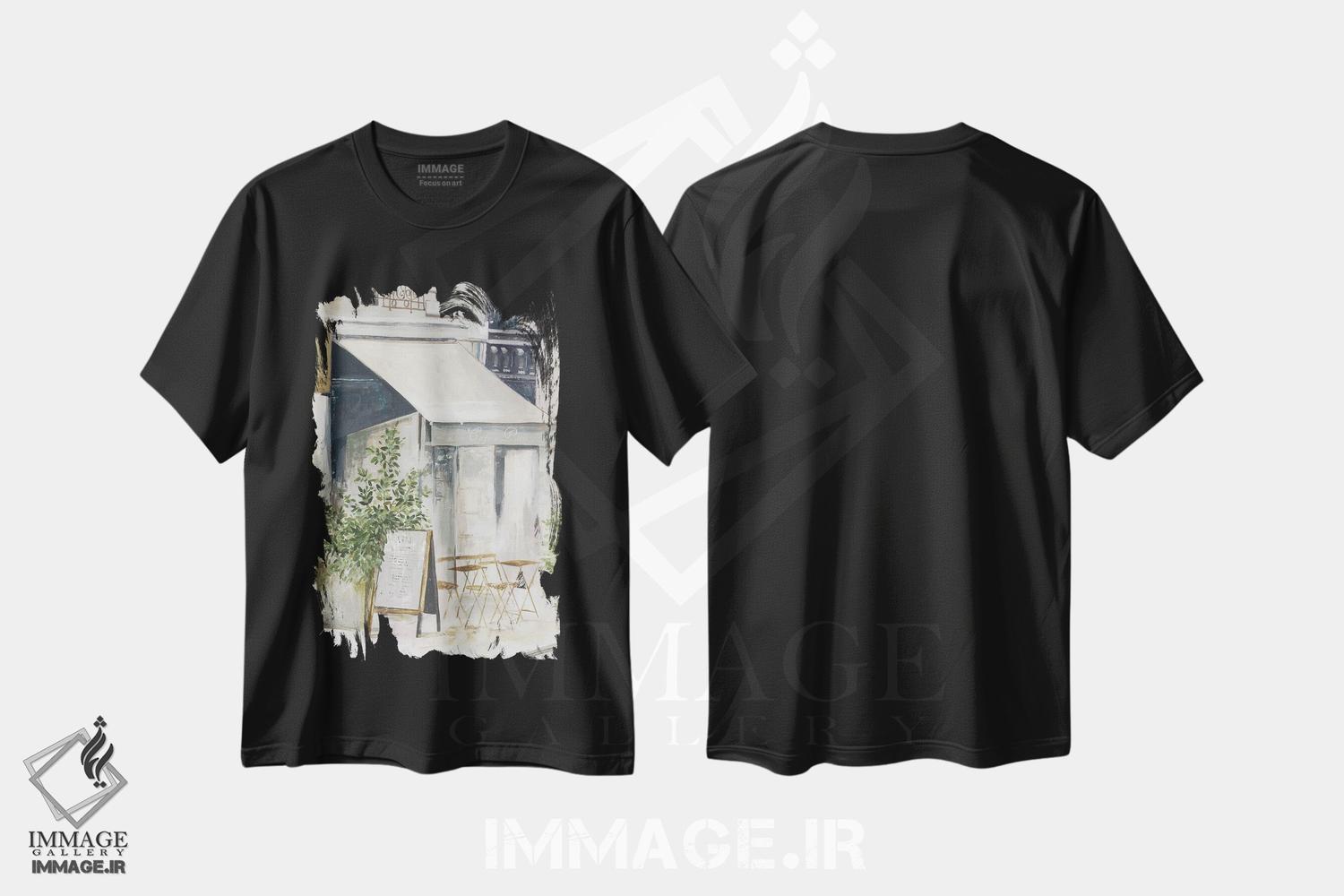 تیشرت طرح دار کافهٔ پاریس I، دکور معاصر اثر آلیسون پیرس | فروشگاه ایماژ