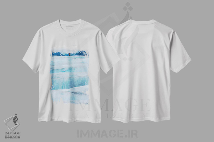 تیشرت طرح دار عبور از یخچال تِیندال، یخ کلاه پاتاگونیا، شیلی، مدیوم اثر الکس بیوس | immage.ir