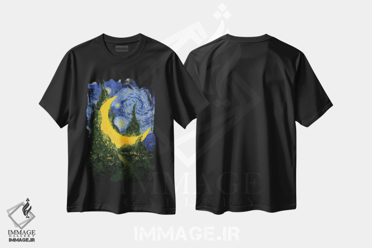 تیشرت طرح دار ماه و سرو، تزئینی اثر علیرضا کریمی مقدم | فروشگاه ایماژ