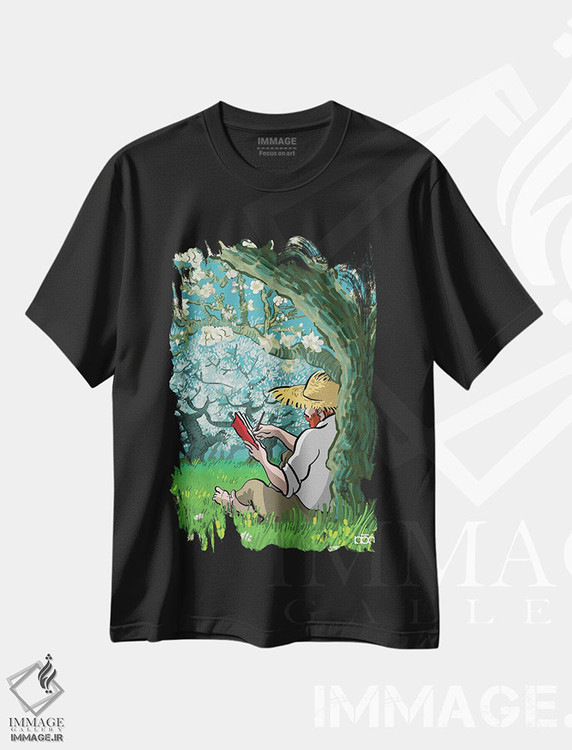 تیشرت طرح دار شکوفه های بادام، تزئینی اثر علیرضا کریمی مقدم | فروشگاه ایماژ