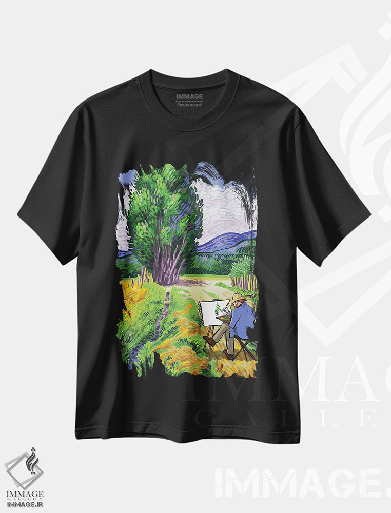 تیشرت طرح دار نقاش در طبیعت، تزئینی اثر علیرضا کریمی مقدم | فروشگاه ایماژ