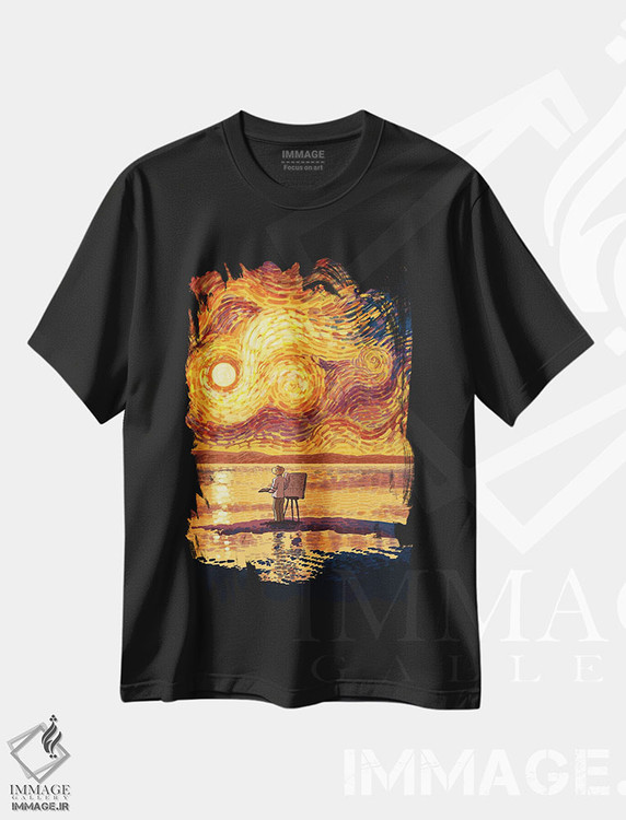 تیشرت طرح دار سپیده دم کنار دریا، تزئینی اثر علیرضا کریمی مقدم | فروشگاه ایماژ