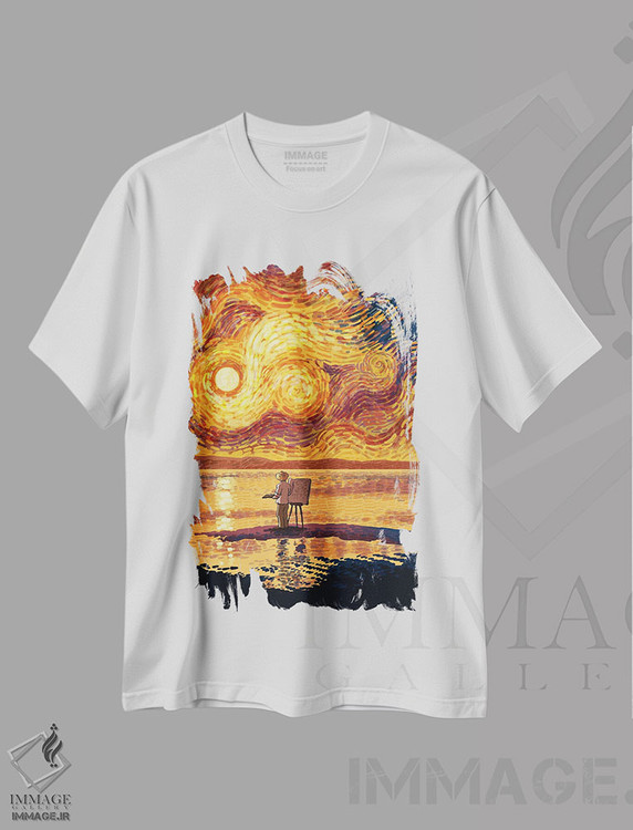 تیشرت طرح دار سپیده دم کنار دریا، تزئینی اثر علیرضا کریمی مقدم | immage.ir