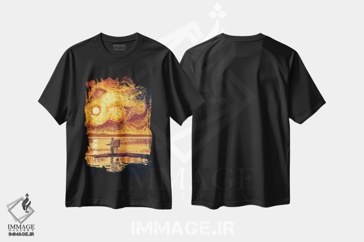 تیشرت طرح دار سپیده دم کنار دریا، تزئینی اثر علیرضا کریمی مقدم | فروشگاه ایماژ