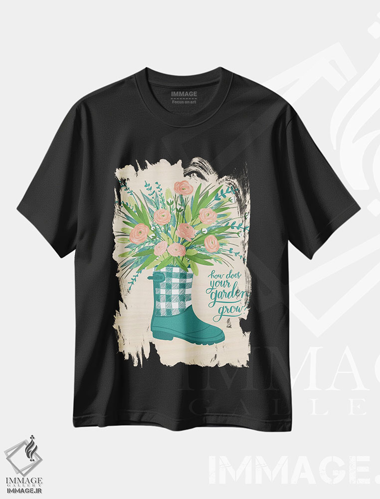 تیشرت طرح دار گل های خانه روستایی چهار، دکور روستایی اثر آماندا مک گی | فروشگاه ایماژ