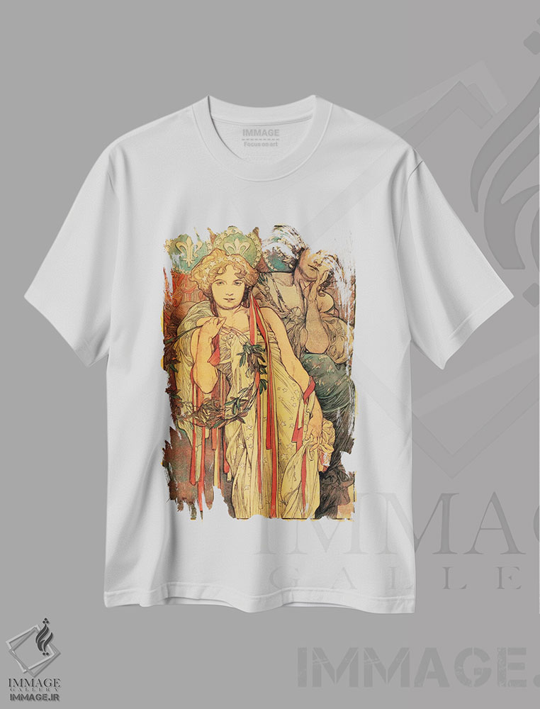 تیشرت طرح دار روزنامه دیلی نیوز نیویورک، ۱۹۰۴، وینتیج و رترو اثر آلفونس موخا | immage.ir