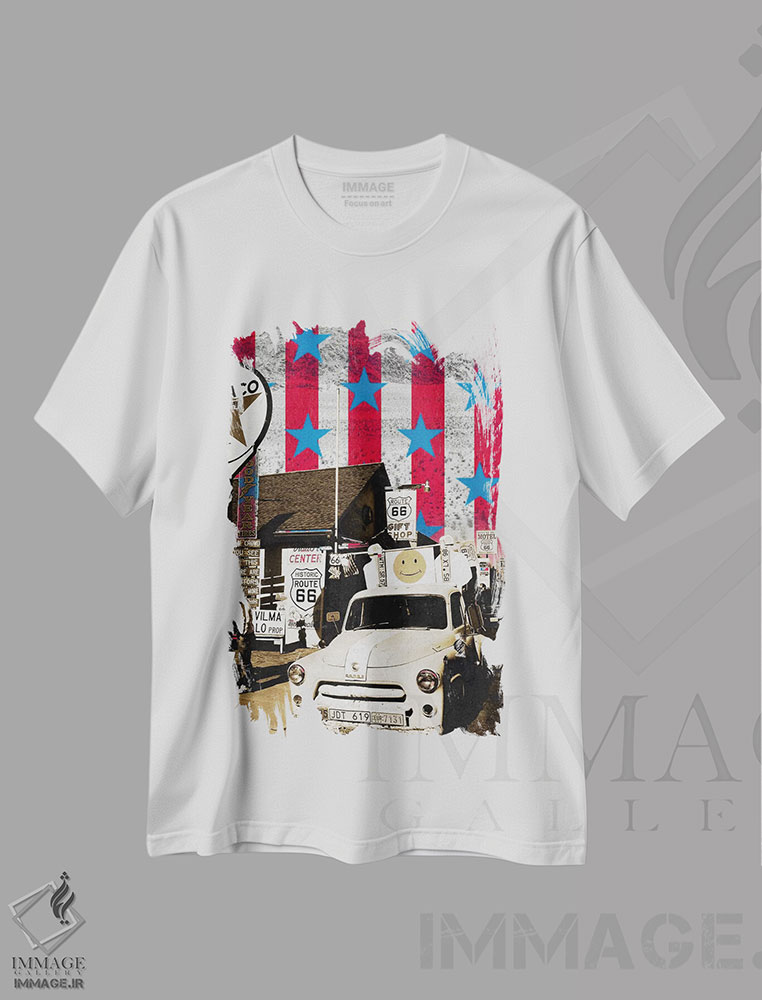 تیشرت طرح دار پیش به مسیر ۶۶، دکور آمریکایی اثر فایو بای فایو کالکتیو | immage.ir