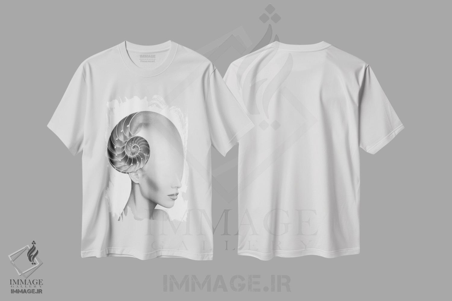 تیشرت طرح دار بانوی صدف، عکاسی دو نوردهی اثر تاتیانا آم رِین | immage.ir