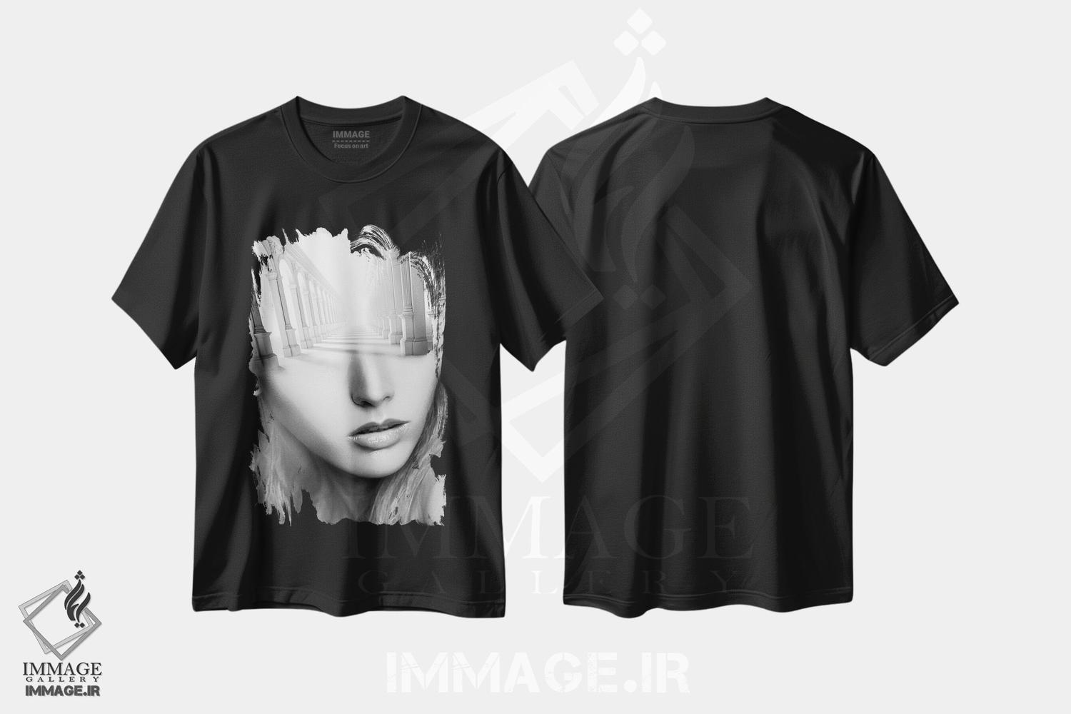 تیشرت طرح دار بانوی عتیقه، عکاسی سیاه و سفید اثر تاتیانا آم رِین | فروشگاه ایماژ