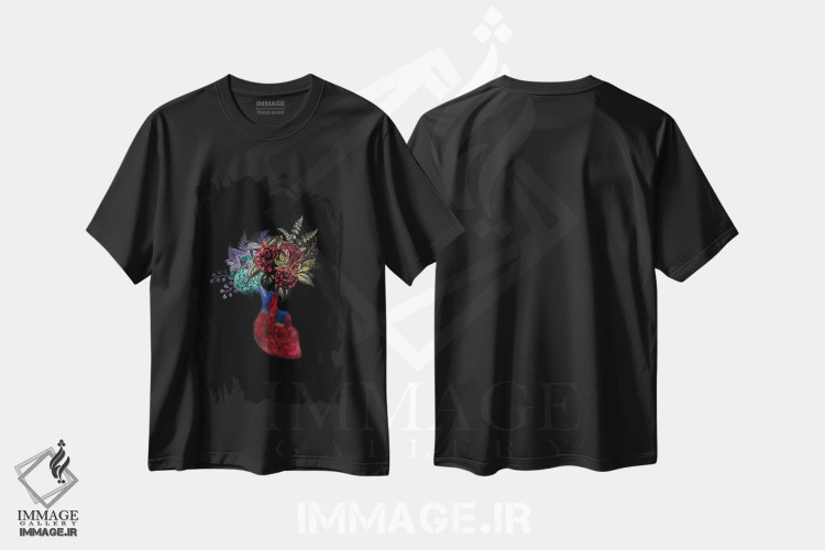 تیشرت طرح دار گل قلبی اثر تاتیانا آم رِین | فروشگاه ایماژ