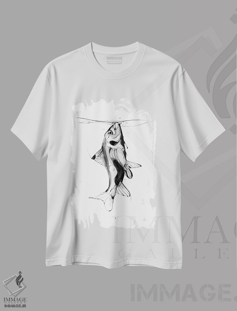 تیشرت طرح دار سوخت ماهی، هنر دیجیتال سیاه و سفید اثر الکسیس مارکو | immage.ir