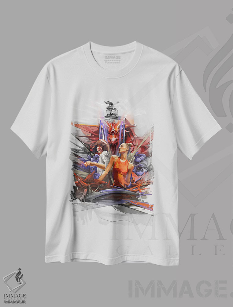 تیشرت طرح دار آتش قرمز، تزئینی اثر الکسیس مارکو | immage.ir