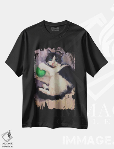 تیشرت طرح دار نقاشی گربه با توپ، هنر فاخر معاصر اثر الکس مووچون | فروشگاه ایماژ