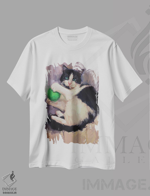 تیشرت طرح دار نقاشی گربه با توپ، هنر فاخر معاصر اثر الکس مووچون | immage.ir