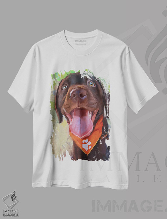 تیشرت طرح دار پرترهٔ لابرادور شکلاتی، دکور معاصر اثر الکس مووچون | immage.ir