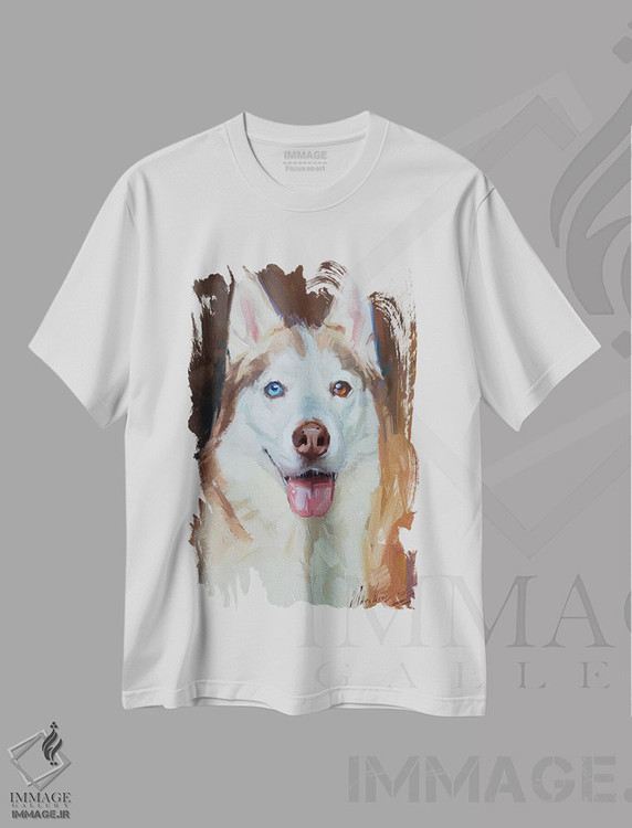 تیشرت طرح دار پرترهٔ هاسکی، دکور معاصر اثر الکس مووچون | immage.ir