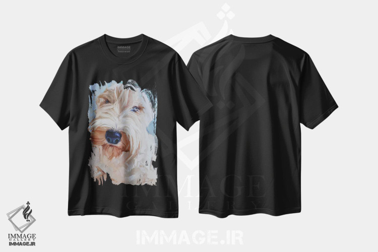 تیشرت طرح دار پرترهٔ سگ سفید، دکور معاصر اثر الکس مووچون | فروشگاه ایماژ