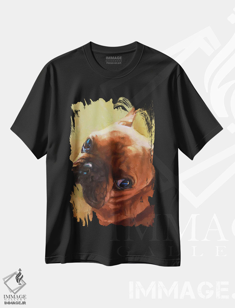 تیشرت طرح دار پرترهٔ سگ، بولداگ فرانسوی، هنر فاخر معاصر اثر الکس مووچون | فروشگاه ایماژ