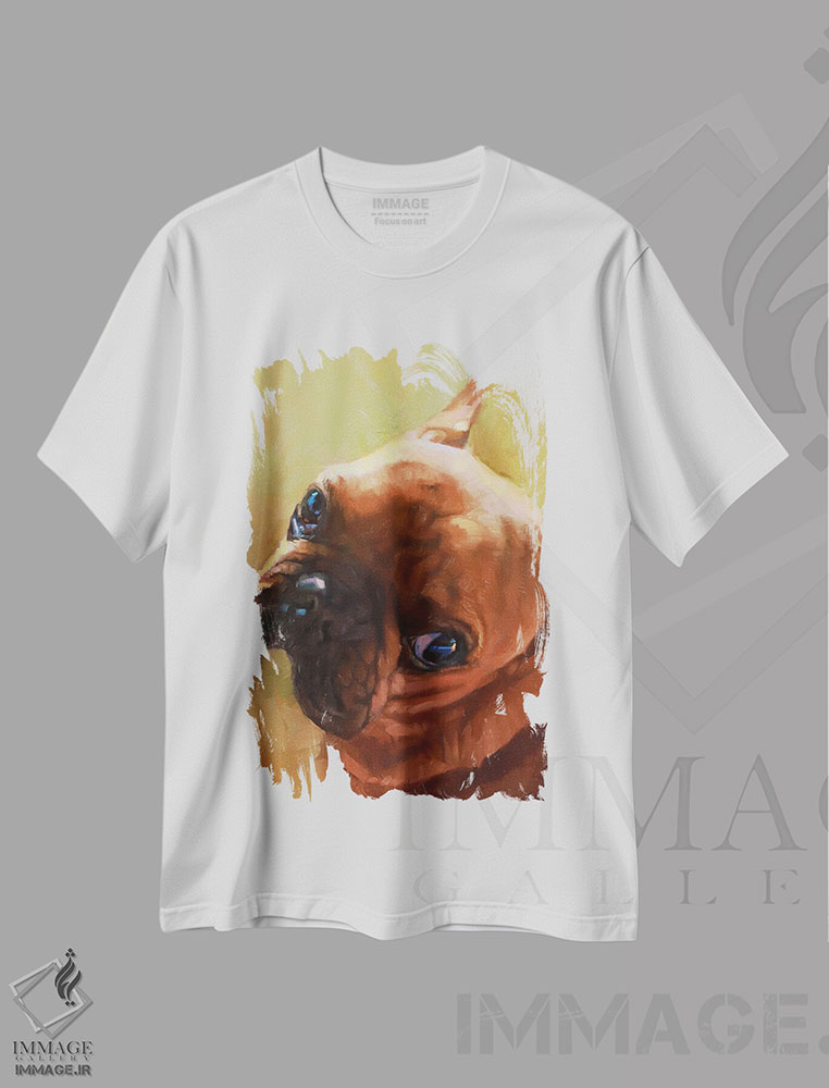تیشرت طرح دار پرترهٔ سگ، بولداگ فرانسوی، هنر فاخر معاصر اثر الکس مووچون | immage.ir